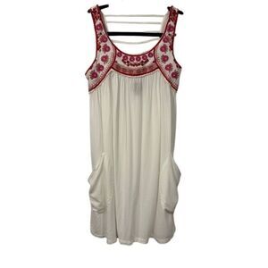 For Cynthia Womens Embroidered Sleeveless Summer Dress XS Pockets Festival Beach